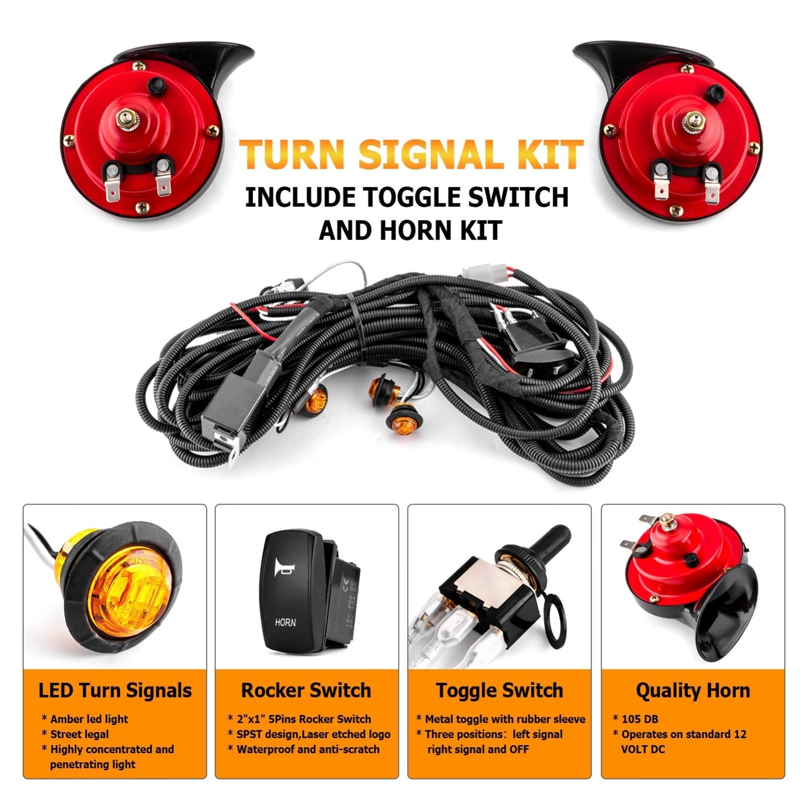 UTV/ATV Universal Street Legal Turn Signal Kit With Toggle Switch & Horn Kit - Weisen