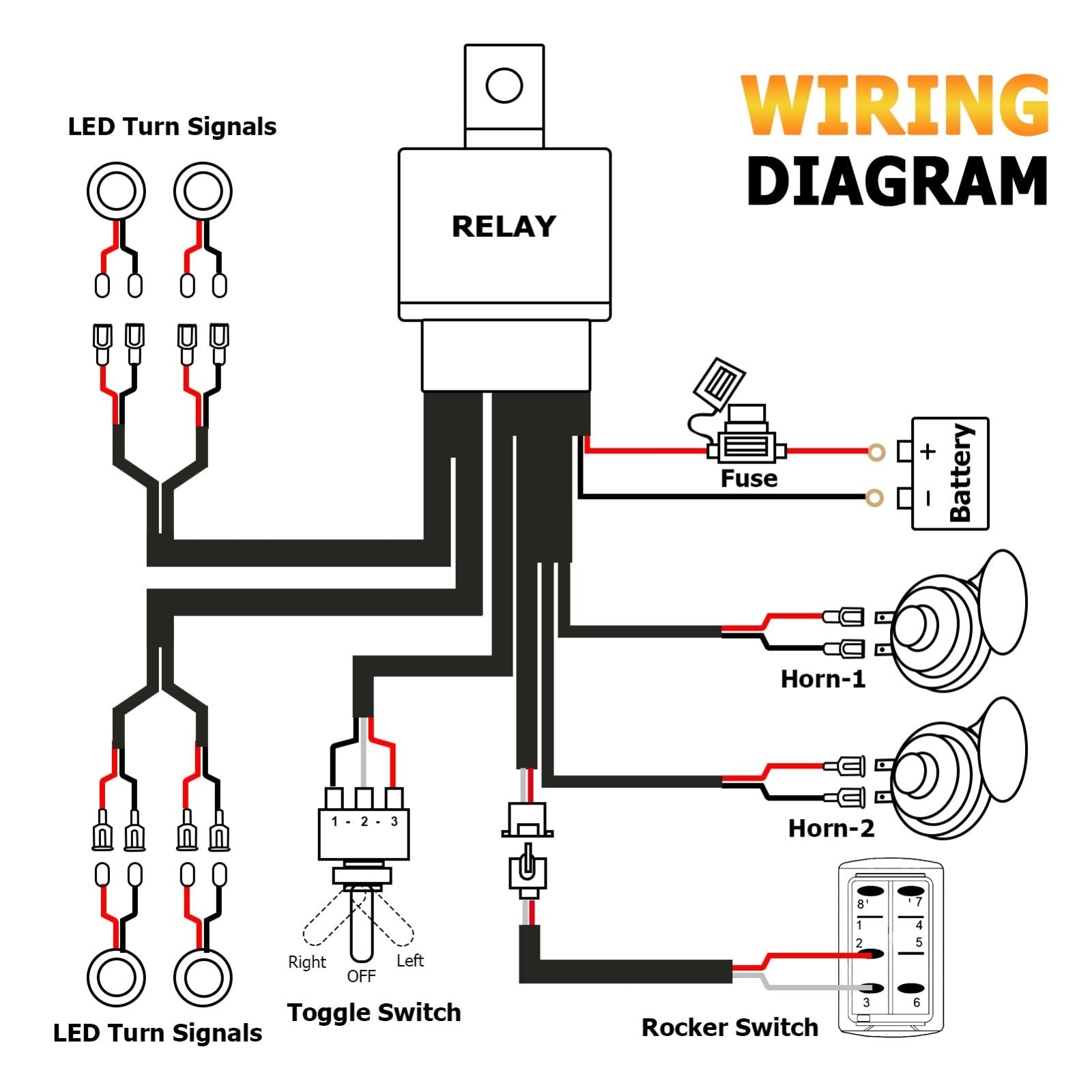 UTV/ATV Universal Street Legal Turn Signal Kit With Toggle Switch & Horn Kit - Weisen