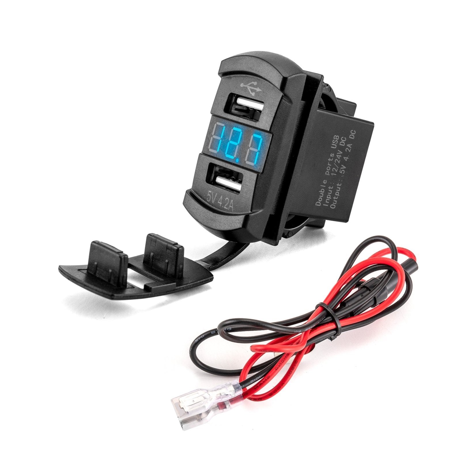 UTVs ATVs SUVs Trucks Boats USB Rocker Switch 12v Dual Charger/Outlet with LED Voltmeter Display - WeiSen - 70204038