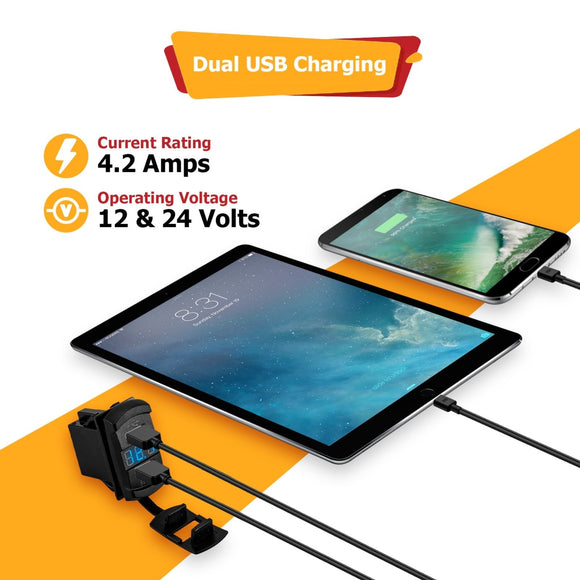 UTVs ATVs SUVs Trucks Boats USB Rocker Switch 12v Dual Charger/Outlet with LED Voltmeter Display - WeiSen - 70204038