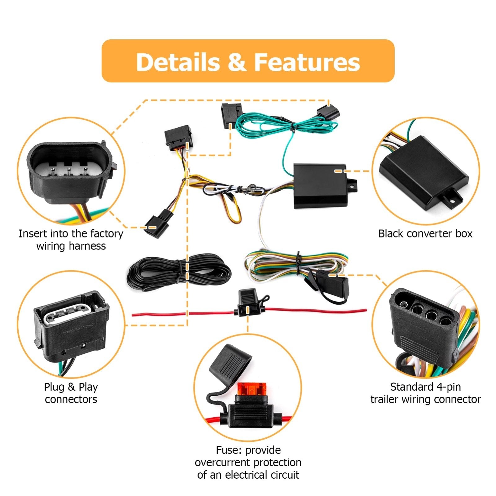 Vehicle-Side 4-Pin Trailer Wiring Harness for 2004-2012 Ford Edge, Escape, Freestar, Lincoln MKX, Mazda Tribute, Mercury Mariner - Weisen