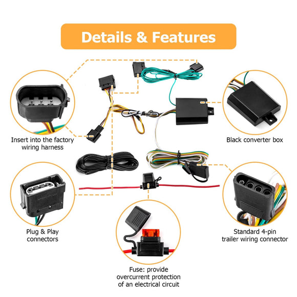 Vehicle - Side 4 - Pin Trailer Wiring Harness for 2004 - 2012 Ford Edge, Escape, Freestar, Lincoln MKX, Mazda Tribute, Mercury Mariner - WeiSen - 70206004
