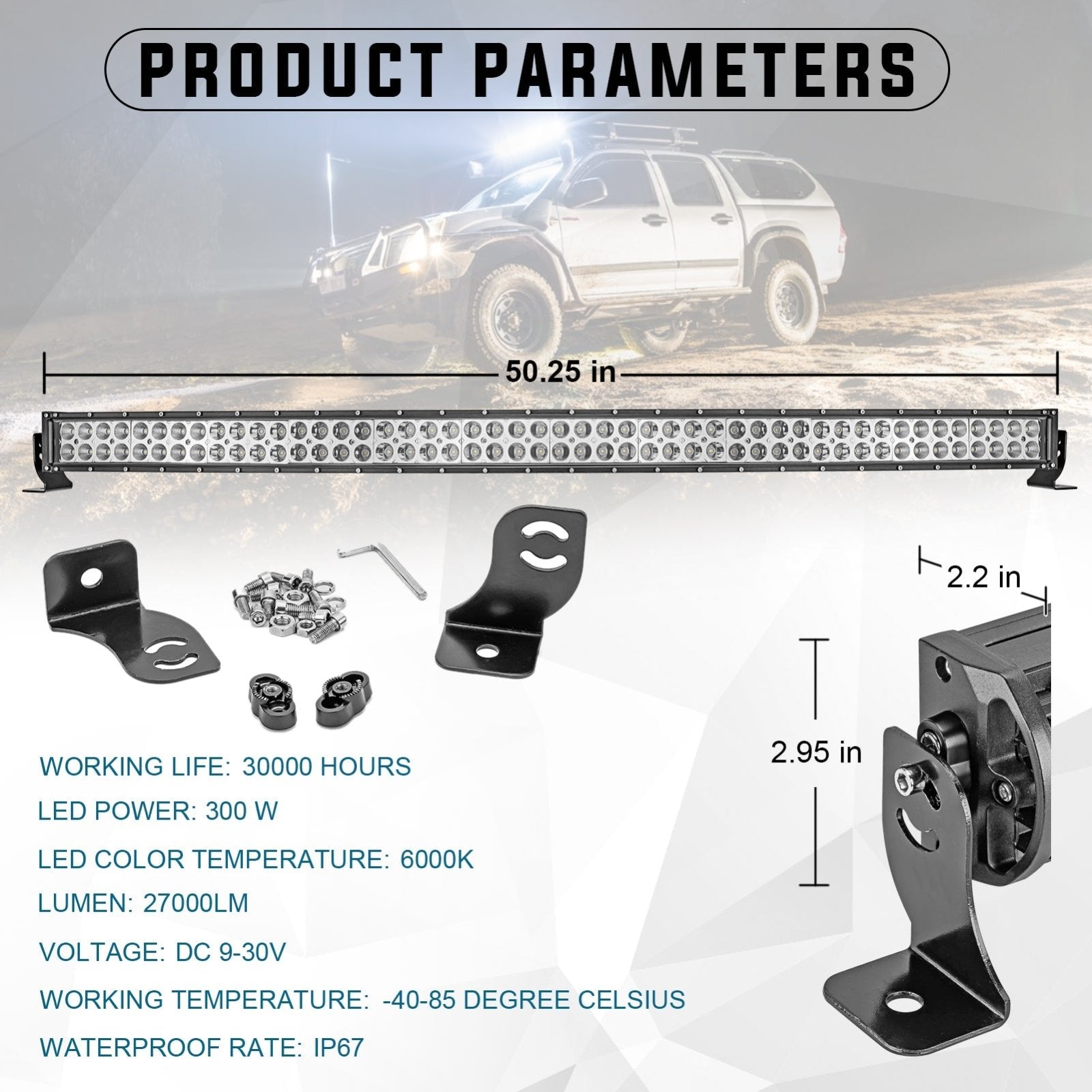 Weisen 300W 52" LED Light Bar Mount Bracket Wire Kit Fits Polaris Ranger 570/900/1000 Fullsize - Weisen