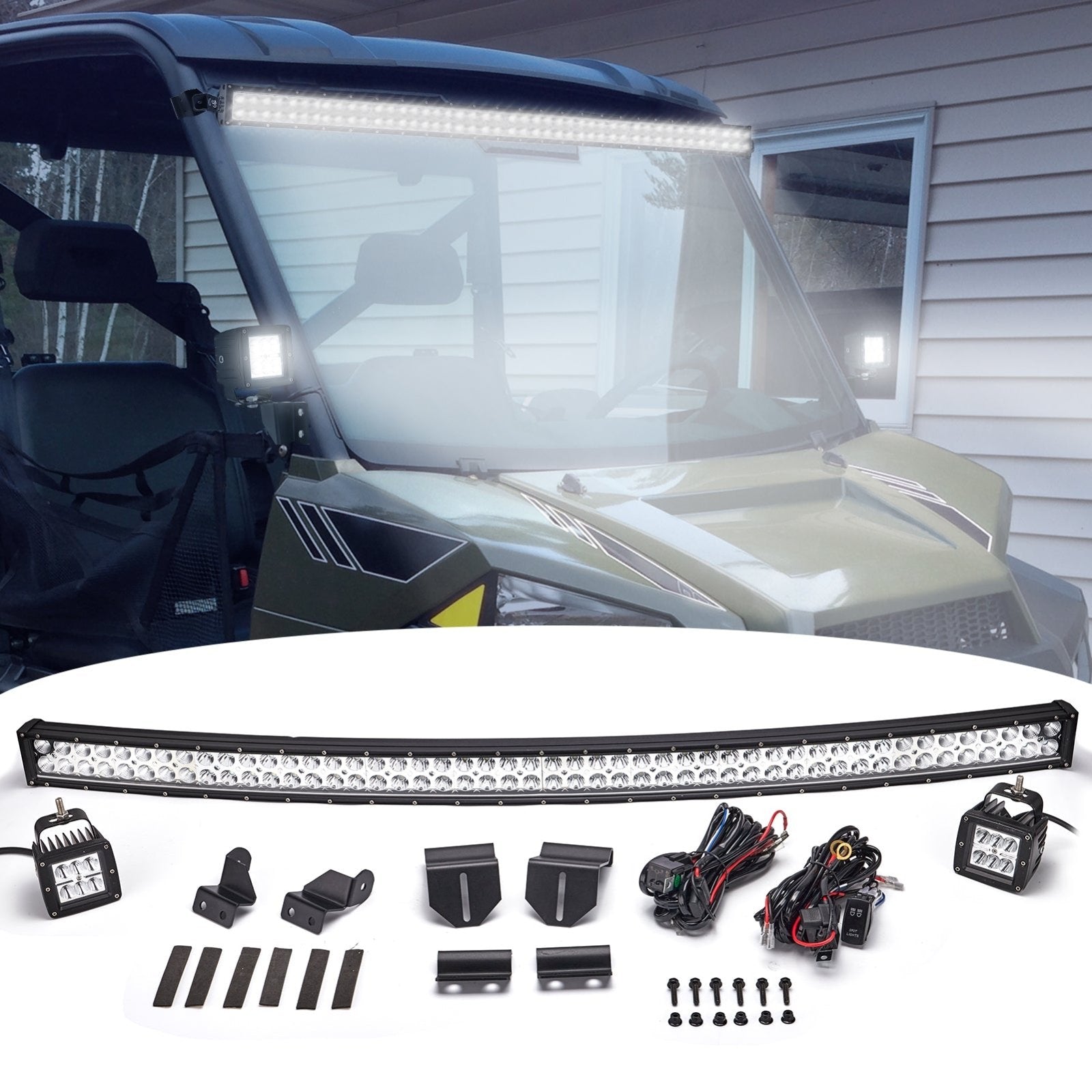 Weisen 50" Curved LED Light Bar & 24W Light Pod Kit for Polaris Ranger XP 900 1000 - Weisen