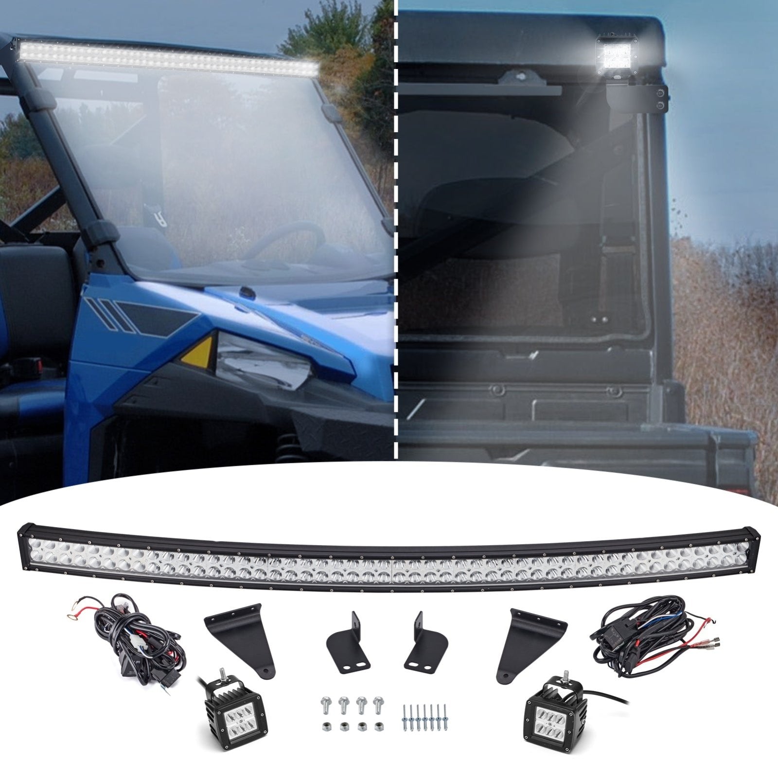 Weisen 50" Curved LED Light Bar + Work Light Pod Kit for Polaris Ranger XP 570 900 1000 - Weisen