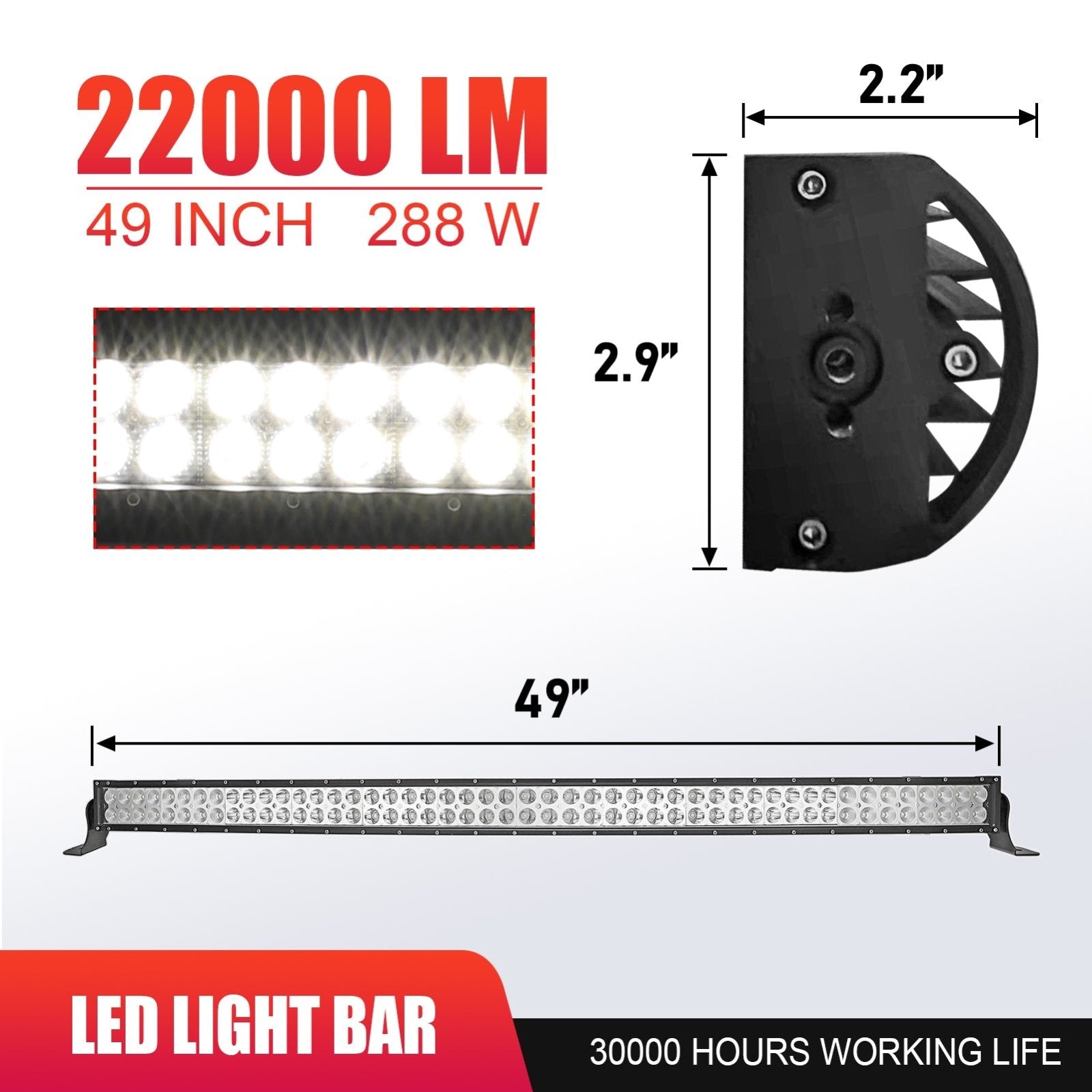 Weisen Curved 50" LED Light Bar Kit for Polaris Ranger 570/900/1000 Fullsize - WeiSen - ZT043 - L10 - W2