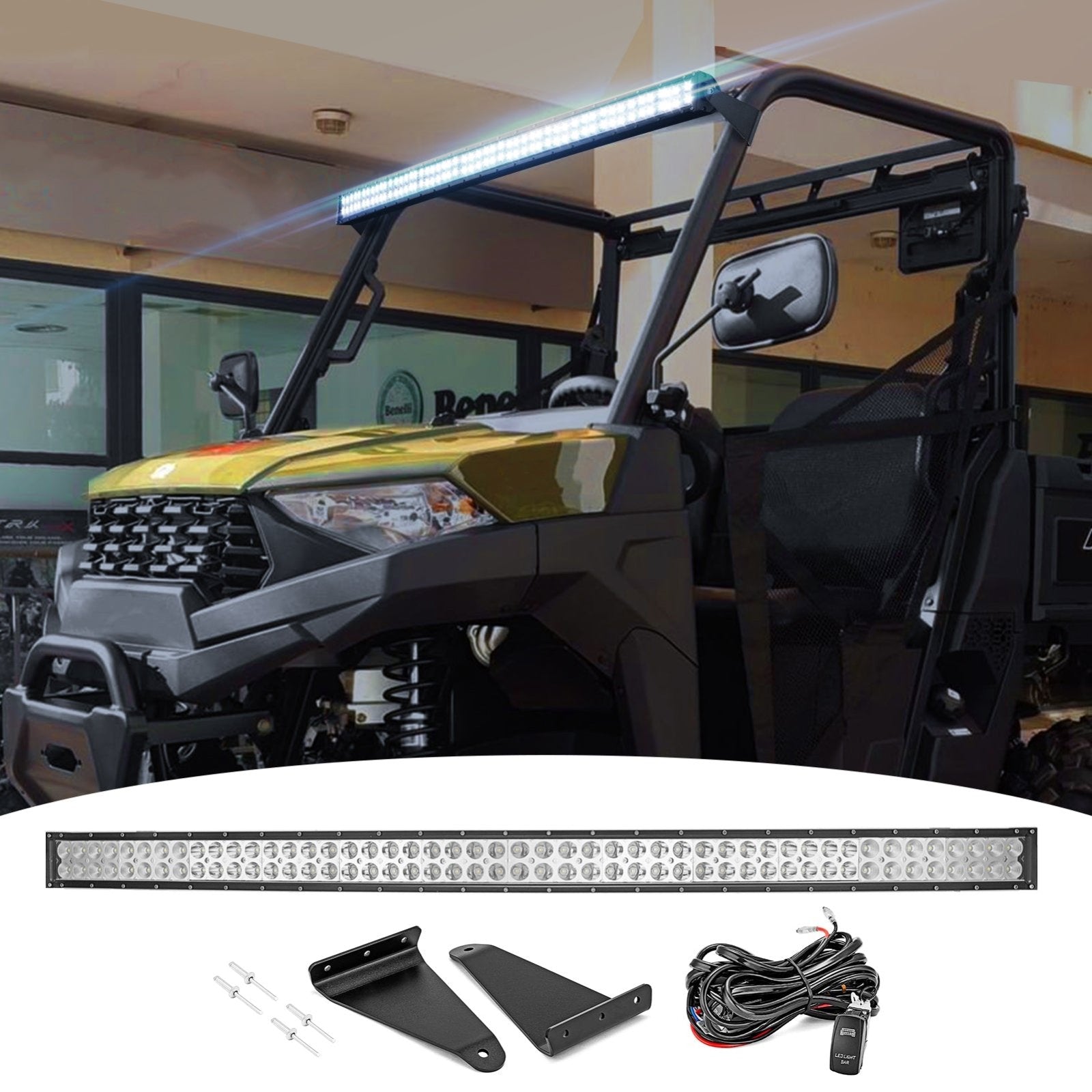 Weisen Curved 50" LED Light Bar Mounting Bracket Wiring Kit for Polaris Ranger 570/900/1000 Fullsize - Weisen