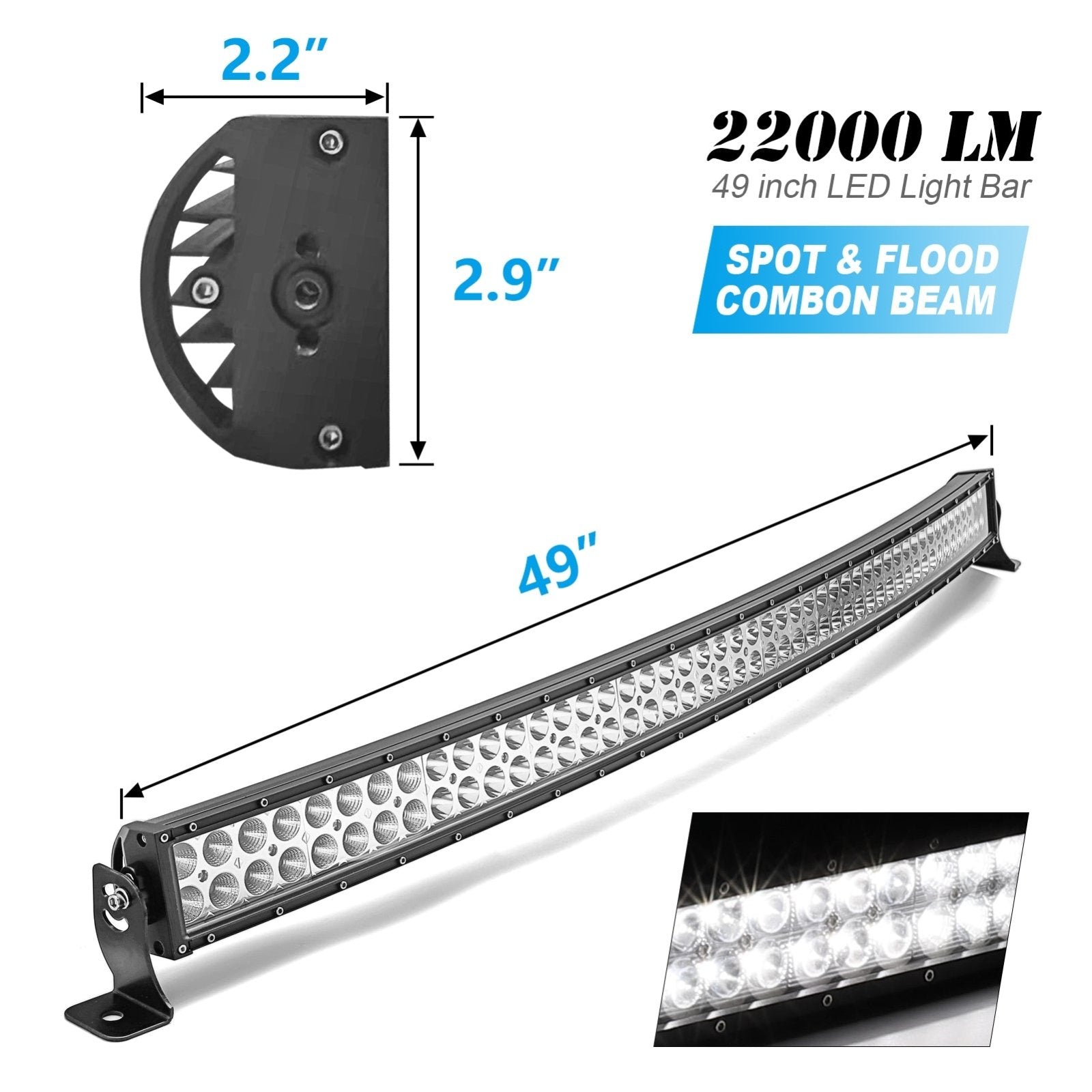 Weisen Roof 50" LED Light Bar + Work Light Pod Kit Fits 2013 - 2024 Polaris Ranger 570/900/1000 fullsize Models - WeiSen - ZT088 - A+LED010+WI002+ZT040+LED001+WI005 - B
