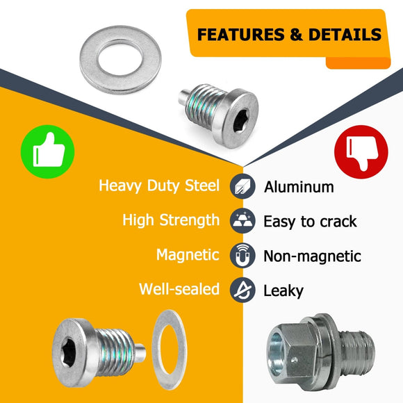 Honda TRX420 Yamaha YXZ1000R WR250F WR450F Solid Steel M10x1.25mm Magnetic Engine Oil Drain Plug - WeiSen - 70311002