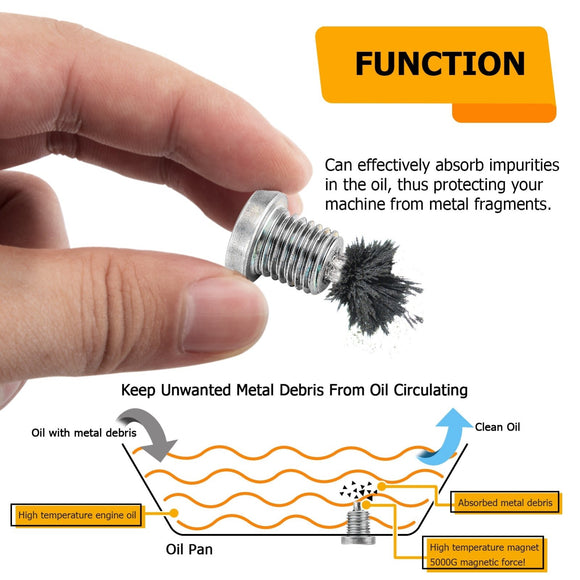 Honda TRX420 Yamaha YXZ1000R WR250F WR450F Solid Steel M10x1.25mm Magnetic Engine Oil Drain Plug - WeiSen - 70311002