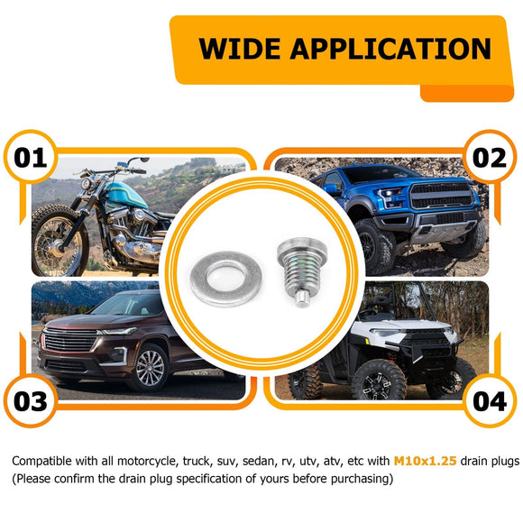 Honda TRX420 Yamaha YXZ1000R WR250F WR450F Solid Steel M10x1.25mm Magnetic Engine Oil Drain Plug - WeiSen - 70311002